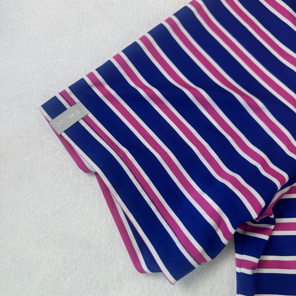 RLX Ralph Lauren Mens Large Blue Pink Striped Golf Polo Shirt embroidered M - Picture 3 of 9